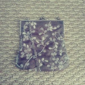 Grey Satin Beaded Handbag